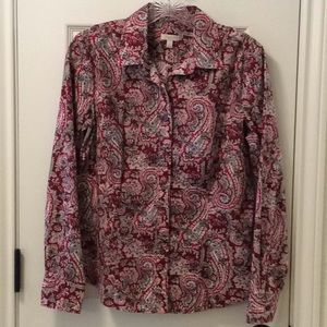 Red, gray, & black paisley long sleeve blouse